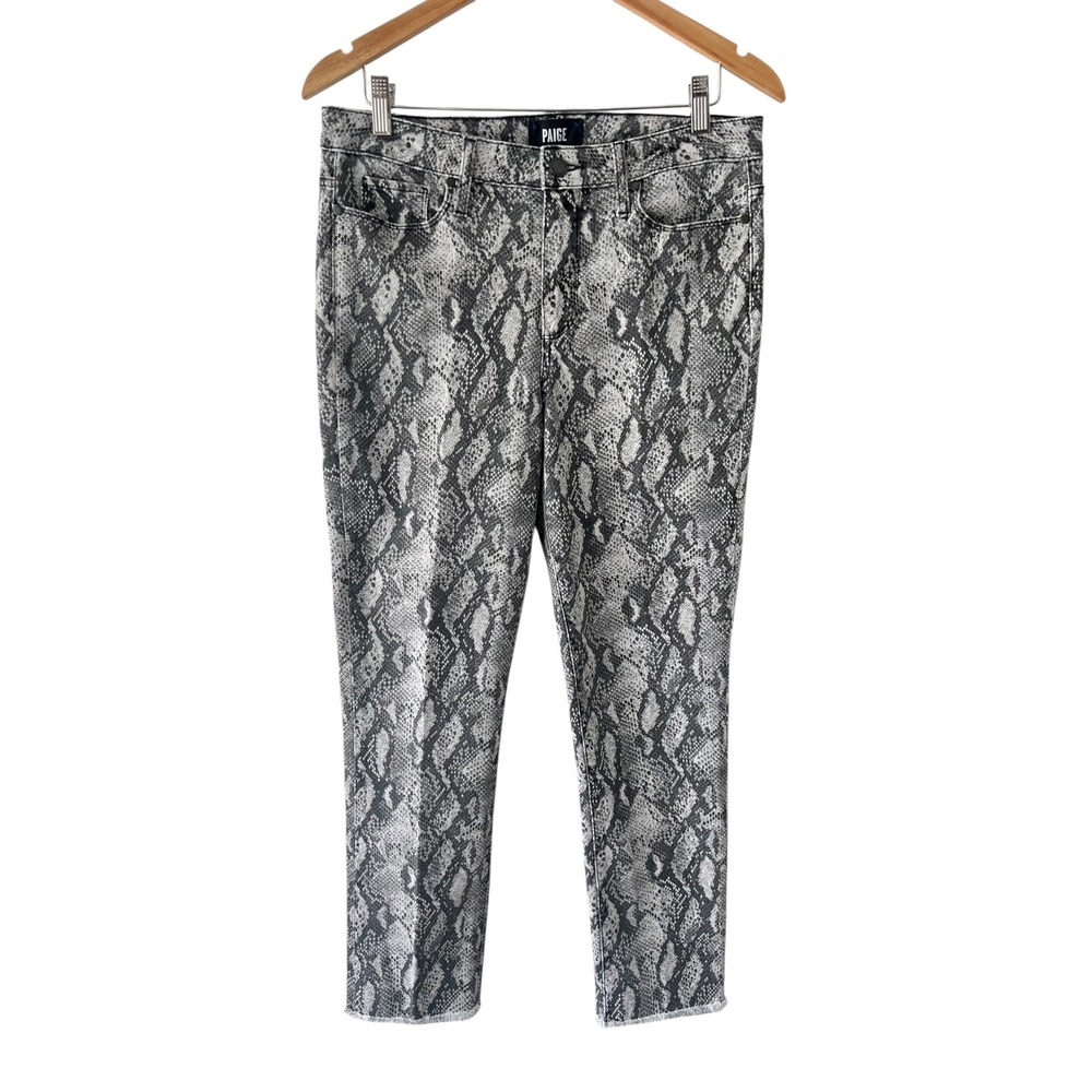Paige Hoxton Slim Snakeskin Print‎ Jeans Grey Black Frayed Hem Edgy Night Out 31